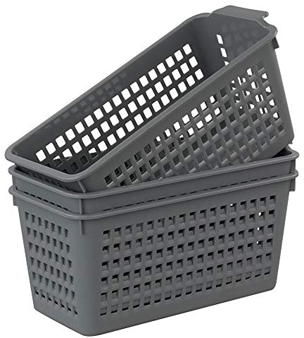 Bblina 3-Pack Small Grey Plastic Baskets for Kitchen Cupboard Storage