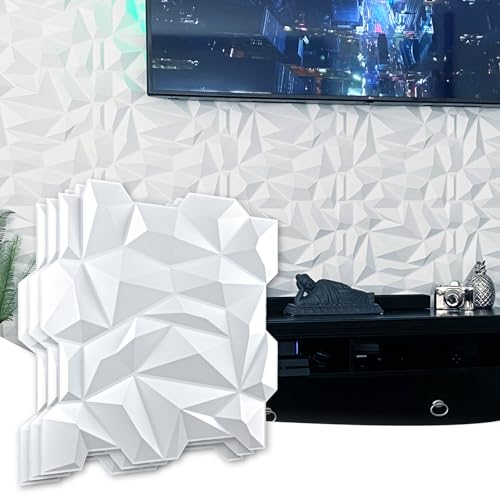 Art3d PVC 3D Diamant Wandpaneel Jagged Matching-Matt Weiß für Wohn- und Gewerbe-Inneneinrichtung