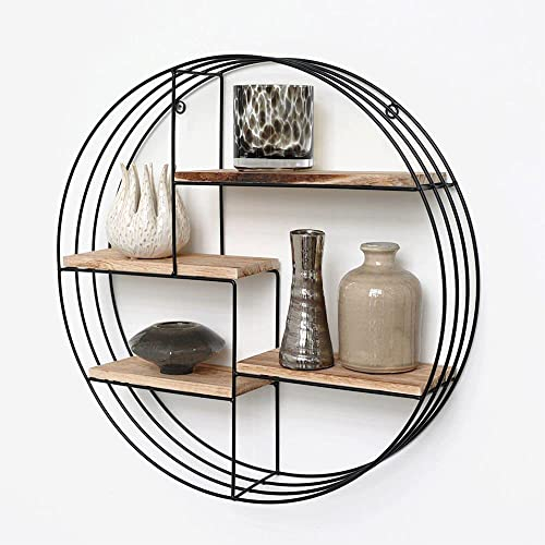 Vivol Etagere Murale Ronde en Métal Noir - 4 Tablettes en Bois - 50x11 cm