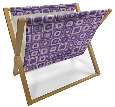 Ambesonne Retro Magazine and Book Holder, Monochromatic Style Rounded Corners Squares in Purple Color Palette Print, Decorative Floor Rack Organizer for Living Room, 22x19, Quartz and Pale Mauve