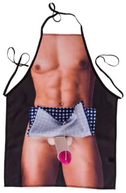 KOSxBO® Schürze mit verstecktem Penis - JGA Kochschürze - Chefkoch mit Glied aus Plüsch - Geschenkidee für Männer die I Keep My HOT Dog WARM - Schürzen für Grillmeister