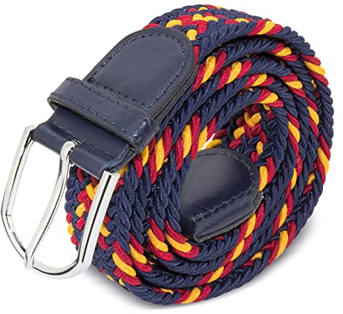MIBANDERA Bälte för män med Spaniens flagga elastiskt och flätat bälte., Marinblå Spänne Marinblå, one size