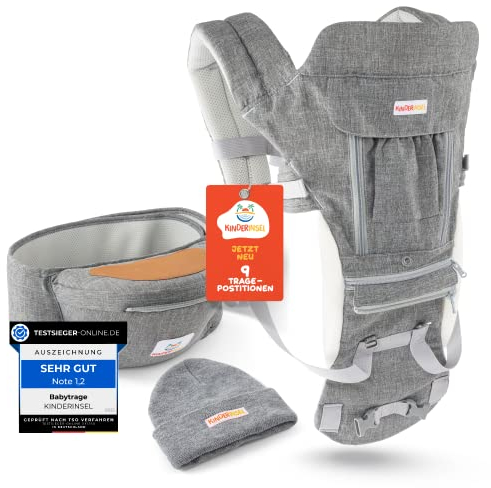 KINDERINSEL Babytrage 3 in 1 Tragetuch mit 9 Tragepositionen Baby Babyerstausstattung Neugeboren babytrage Schwanger Baby Sachen Hüftsitz von 3,6 bis 15 kg
