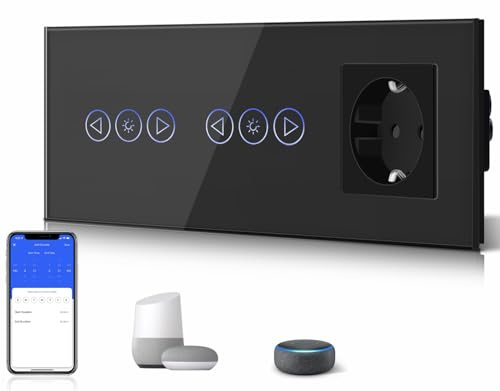 BSEED 16Amp Normal Steckdose mit Doppelt Smart Alexa Dimmer Lichtschalter Glas Wifi Touch Dimmerschalter (Neutrale Leitung benötigt)1 Fach 1 Weg, Kompatibel mit Tuya/Google Home/SAMRT LIFE Schwarz