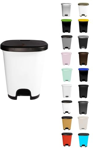 Jardin202 - Cubo basura plástico moderno | Apertura con pedal | Cubo reciclar | 27 litros (Negro - Blanco)