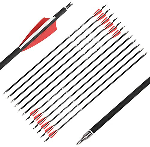 SHARROW Bogenschießen Carbonpfeile Carbon Pfeile für Bogen 28 30 31 Zoll Bogenpfeile Spine 500 Jagdpfeile für Recurve Bogen und Compoundbögen (Rot, 28 Zoll)