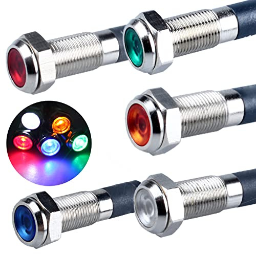 DMWD 5 Pcs 110V-220V AC 20mA Energy Saving LED Indicator Light Mounting Hole 6mm (1/4) Waterproof with 15cm/5.9in. Wire for Car Truck Boat (Mixed Color: White Red Yellow Blue Green)