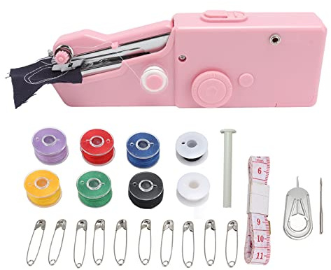 Septpenta Handnähmaschine, Tragbares Elektrisches Mini Nähwerkzeug, Einfach zu Bedienen, Schnelles Nähen, für Reparaturen vor Ort Oder Notfallnähen zu Hause Oder auf Reisen(Rosa)