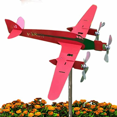 Veleta meteorológica de avión, Escultura de jardín de energía eólica, decoración de Veleta de Aviones de Metal, de Viento de avión de Fortaleza, estaca giratoria de Viento de avión