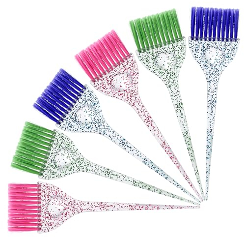 ASTER 6-Piece Hair Dye Brush Set - Soft Bristle Tint Brushes with Glitter Handle for DIY Salon Hair Dyeing, 3 Colors