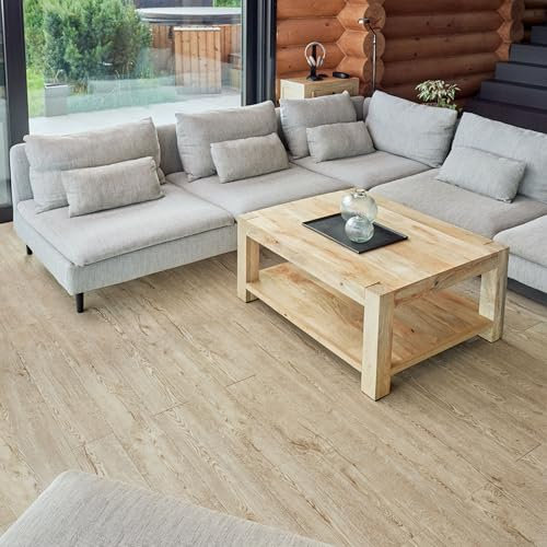 Self Adhesive Floor Planks - 36 Planks Pack Covering 53.8 Sqf / 5sqm | Each Stick On Tile Plank Measures 5.9x35.9in (91.4x15.2cm) | Peel and Stick Vinyl Flooring |Bleached Oak Timber Touch Effect