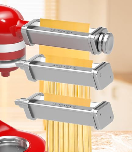 3 PCS Pasta Maker Attachments for All KitchenAid Stand Mixers, Pasta Accessories Including Pasta Roller, Fettuccine Cutter, and Spaghetti Cutter for Noodle Ravioli, 304 Stainless Steel,Cleaning Brush