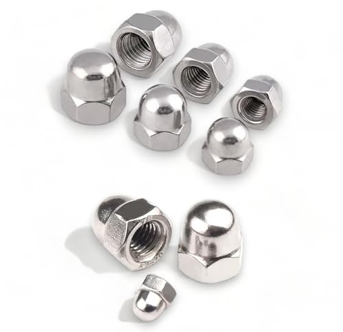 Silver Stainless Steel Dome Nuts (6 Pack) - M3 M4 M5 M6 M8 M10 Hex Acorn Head Nuts for Screws Bolts Fasteners, Rust-Resistant Hardware, Ideal for DIY Home Improvement Outdoor Projects (M10)