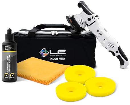 Liquid Elements Poliermaschine Set T4000 V2, 950W, One-Step-Verfahren | Exzenter Poliermaschine, inkl. Polierpads, Politur & Mikrofasertuch, für Ein-Schritt-Politur, praktische Handauflage
