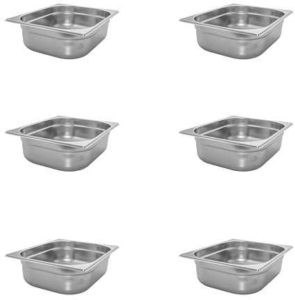 AcMax Lot de 6 récipients gastronomiques GN 1/2 Gastronorm - En acier inoxydable - 6,5 l - Profondeur : 100 mm