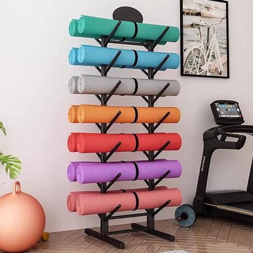 Yogamattenhalter 7-lagiger Yogamattenständer mit Einer Kapazität von 14, Zweiseitiger Yogamattenhalter für Den Boden für Das Fitnessstudio zu Hause, Das Pilates-Studio im Büro, Aufbewahrungskorb(Black