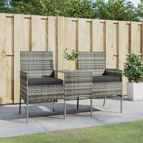 KLYEON 2-Sitzer-Gartensofa mit Teetisch Poly Rattan Anthrazit, Terrassen Sitzmöbel
