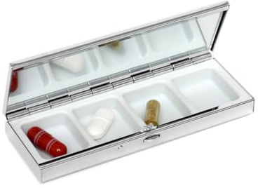 Brillibrum Design Pillen Etui rechteckig aufbewahrung mit Spiegel Pille Pillendose unterwegs Pillenbox 4 Fächer personalisiert (Pillendose rechteckig, bis 25 Zeichen)