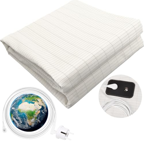 VigorVortex Erdungsbettlaken Erdungsmatte 90% Bio-Baumwolle und 10% Silberfaser Erdungsmatte mit EU Erdungskabel für Besseren Schlaf 100x200cm weiß