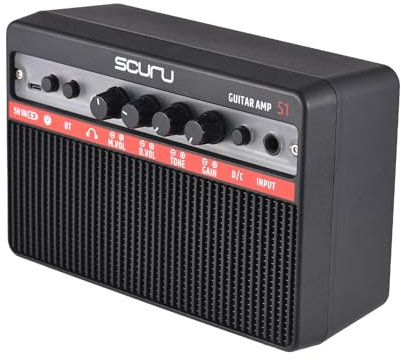 Btuty Scuru 16 W kleiner E-Gitarrenverstärker, tragbarer Gitarren-Übungs-Lautsprecher, wiederaufladbarer Verstärker, unterstützt BT/Kopfhörer-Verbindung, integrierter Verzerrungseffekt, Plug and Play