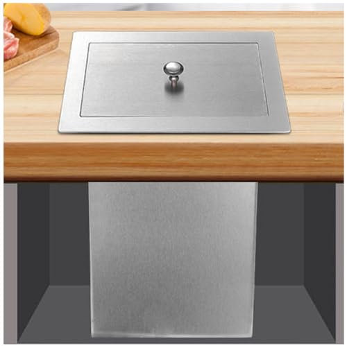 Pattumiera da incasso per mobili da cucina, pattumiera da incasso per piano di lavoro, coperchio per scivolo per rifiuti in acciaio inossidabile, coperchio per (Coperchio + secchio 29,5×19,5CM)