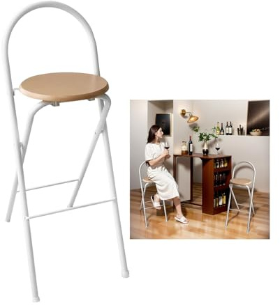 Sgabello da Bar Portatile Set Di 2 Salvaspazio Sgabello Pieghevole Con Schienale e Poggiapiedi Sedie Bianche 60cm 65cm 70cm 75cm Per Giardino Festa Caffè Nessun Montaggio Richiesto Stabile Resistente(