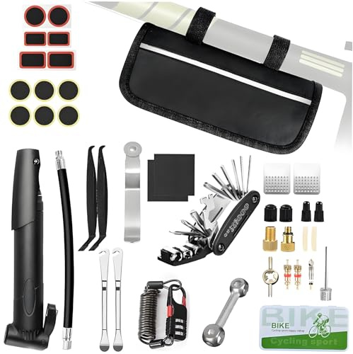 MYPOTO Kit attrezzi per bici, 16 in 1 attrezzo multifunzione da bici con kit di patch e leve del pneumatico, kit di attrezzi per riparazione della bicicletta, kit di attrezzi per la riparazione di bic