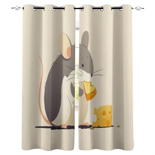 Vorhang verdunkelung 160X200cm(HxB) Cartoon-Katze streifenvorhang Gardine mit Ösen aus blickdichtem Polyester für Schlafzimmer – modernes Design A143