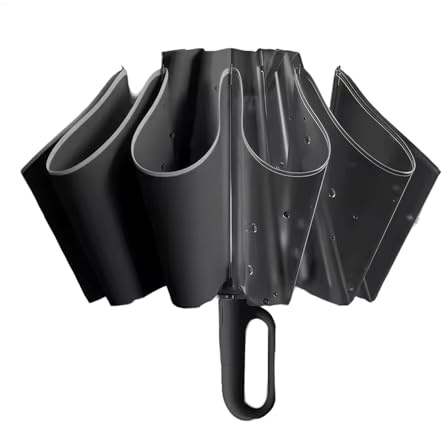 Meichoon Paraguas de Viaje Invertido Portátil de Gran Tamaño Plegable con Diseño de Gancho Rotatorio Inteligente y Franja Reflectante Impermeable y a Prueba de Viento de Nanotecnología Negro