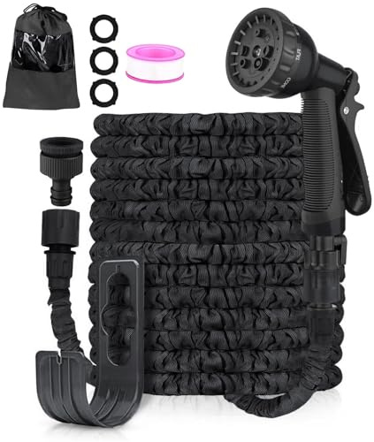 LINGKY Expandable Garden Hose Pipe 50ft, Expanding Hosepipes for Garden Water Hose with 1/2 3/4 Connectors, 8 Function Spray Gun, Holder, Flexible Retractable Magic Hoses for Gardening Car Washing