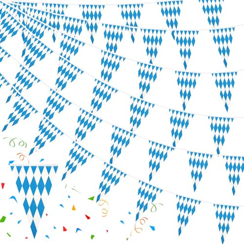 30M Oktoberfest Decorazione Bavaresi Banner,30 x 20 cm Triangle Bandierine Azzurro Bianco OktoberFest Bavaresi,Bandierine Ghirlanda per Feste,Decorazione Bavarese per Interni Esterni Oktoberfest