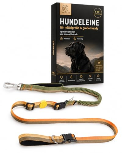 Joggingleine Hund mit Bauchgurt – Freihandleine & Hundeleine für große Hunde – Verstellbare Bungee Leine mit Kontrollgriff & Autosicherungs-Clip für Joggen & Alltag (Braun、Orange)