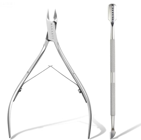 Makartt coupe cuticule ongle professionnel avec poussoir - 3 pinces cuticules ongles, pédicure, pince à cuticules en acier inoxydable, poussoir à cuticules à double extrémité, grattoir à ongles
