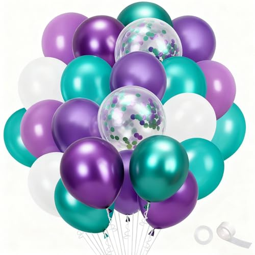 60 Stück 12 Zoll Luftballons Lila Türkis,Metallic Türkis Lila Luftballon Set,Metallic lila Grün Helium Ballon,Violett Konfetti Ballons,für Meerjungfrau Geburtstag Hochzeit Party Dekoration