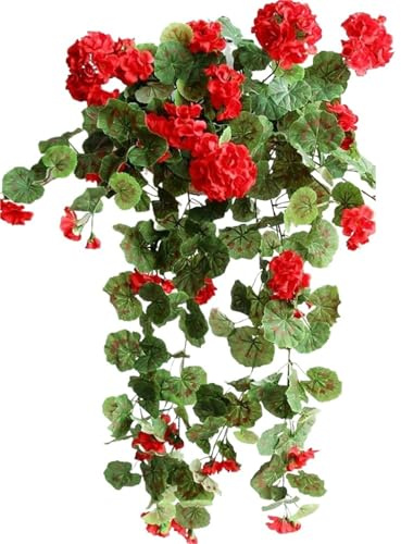 LSNNMU Flores Artificiales Colgantes 2 Piezas de Flores Artificiales Begonia Multicolor, pétalos Seda, Corona Bricolaje, simulación Flor Geranio, Accesorios for Fotos, Adorno Escritorio(Red)