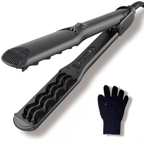 OKWRAP Hair Crimper, Hair Waver, Hair Crimpers for Women, Wave Curling Iron 100-230℃, Crimping Tool Hair with 3D PTC Plates for Volumizing, Straitening, Curling