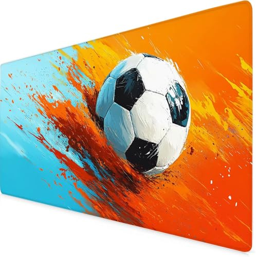 Mauspad Weiß Schreibtischunterlage Fußball Mousepad XXL 600x300x3mm, Rutschfeste Gummibasis, Spritzwassergeschützt, Langlebig, Mauspad Mit Gelkissen, Unterlage Schreibtisch für Büro und Zuhause K7-536