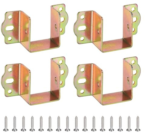sourcing map 4Pcs Bed Rail Fittings, 1.6 (40mm) Heavy Duty Bed Hinge with Screws, Furniture Fixed Beds Hardware Accessories for Connecting to Wood Wooden Beds Headboard, Metallic