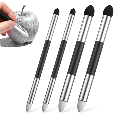 Larrel 4 Stück Mischschwamm Stift, Dual-Tip Blender Stifte Künstler Papierwischer Blender Stifte zum Reiben und Polieren Wiederverwendbar Waschbar Skizze Reibeschwamm Zeichenkunst Mischwerkzeuge
