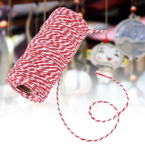 Riuulity Filo di Cotone Bicolore di Alta qualità, Filo di Spago da 100 M per Macchina da Cucire, Bianco, Ideale per Progetti di Bricolage e Decorazioni Natalizie (rosso e bianco)