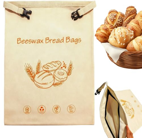Beeswax Bread Bags for Sourdough,Reusable Beeswax Bread Bag,Fresh-keeping Bread Wrapper for Homemade Sourdough,Food Storage Cloth Bag,16.93x12.6 Inches,Washable (Buckle)