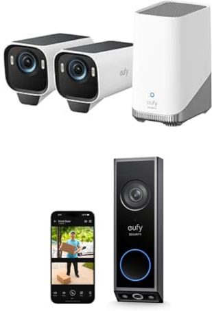 eufy Security eufyCam S3 Pro 2-Cam Kit Solar Security Camera Outdoor Wireless with Solar Panel,Video Doorbell E340 Dual Cameras with Delivery Guard 2K Full HD Wireless Video Doorbell Camera