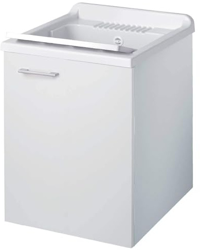 Negrari Cielo 6003SOS Lavatoio Sospeso Bianco Opaco 50x50 H63,5cm Mobile Montato Nobilitato Idrofugo Interno Anta Angoli Squadrati Battente Vasca Asse Lavaggio Polipropilene Sifone Kit Fissaggio Muro