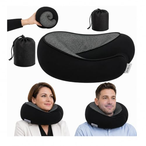 GOODBLESS Nackenkissen aus Memory Foam – Reisekissen für Flugzeug, Auto & Zug mit 360° Nackenstütze, verstellbar, kompakt, mit Aufbewahrungstasche, Abnehmbarer & waschbarer Bezug