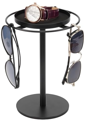 UNICRAFTALE Schwarzer Sonnenbrillen Organizer Aus Eisen Drehbarer Brillenständer Mit 360 drehbarem Metall Brillenhalter 16x21cm Runder Ablagefläche Zur Aufbewahrung von Schmuck Und Uhren Auf Kommoden.