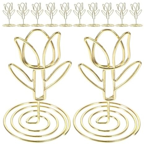 Agmoctz 10 Stück Tulpen-Notizhalter, Tischkartenhalter Aus Metall, Mini-Fotohalter, Blumen-Pick-Clips, Tischkartenständer, Menü-Memo-Clips