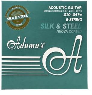Adamas Akustik-Gitarren Saiten - Silk & Steel Coated - 6-Saiten Satz - NUOVA COATED - 4848-NU Silver coated - Custom-Light, Stärken .010 .014 .024w .028w .038w .047w