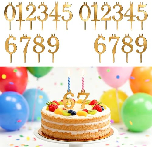 Dermalyx Set da 20 Pezzi con 2 Serie di Portacandele Numerici Riutilizzabili, Supporti per Candele in Metallo, Decorazioni Dorate per Torte, Addobbi per Dolci di Complean