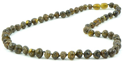 TheNaturalAmber Green Amber Necklace – Polished Baroque Baltic Amber Beads Necklace for Adults 50cm – Handmade Natural Healing Jewelry