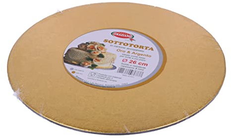 Graziano, Cakeboard - Tarta de Color Dorado, Elegante Bandeja rígida para Tartas, Ideal para Transportar Dulces Pero también Pasteles de Varios Pisos, fácilmente Lavable, diámetro de 26 cm